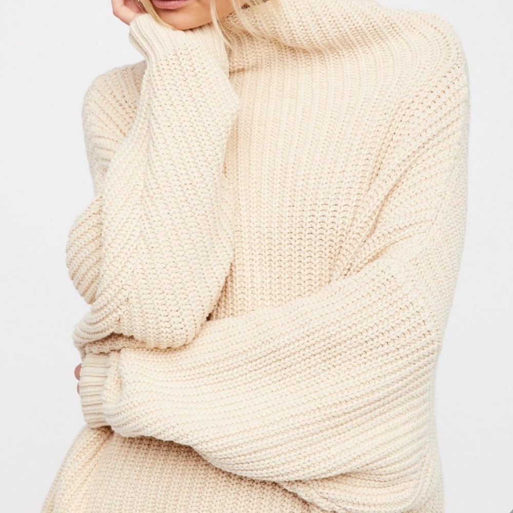 Free People Cream Oversized Swim Too Deep Sweater
